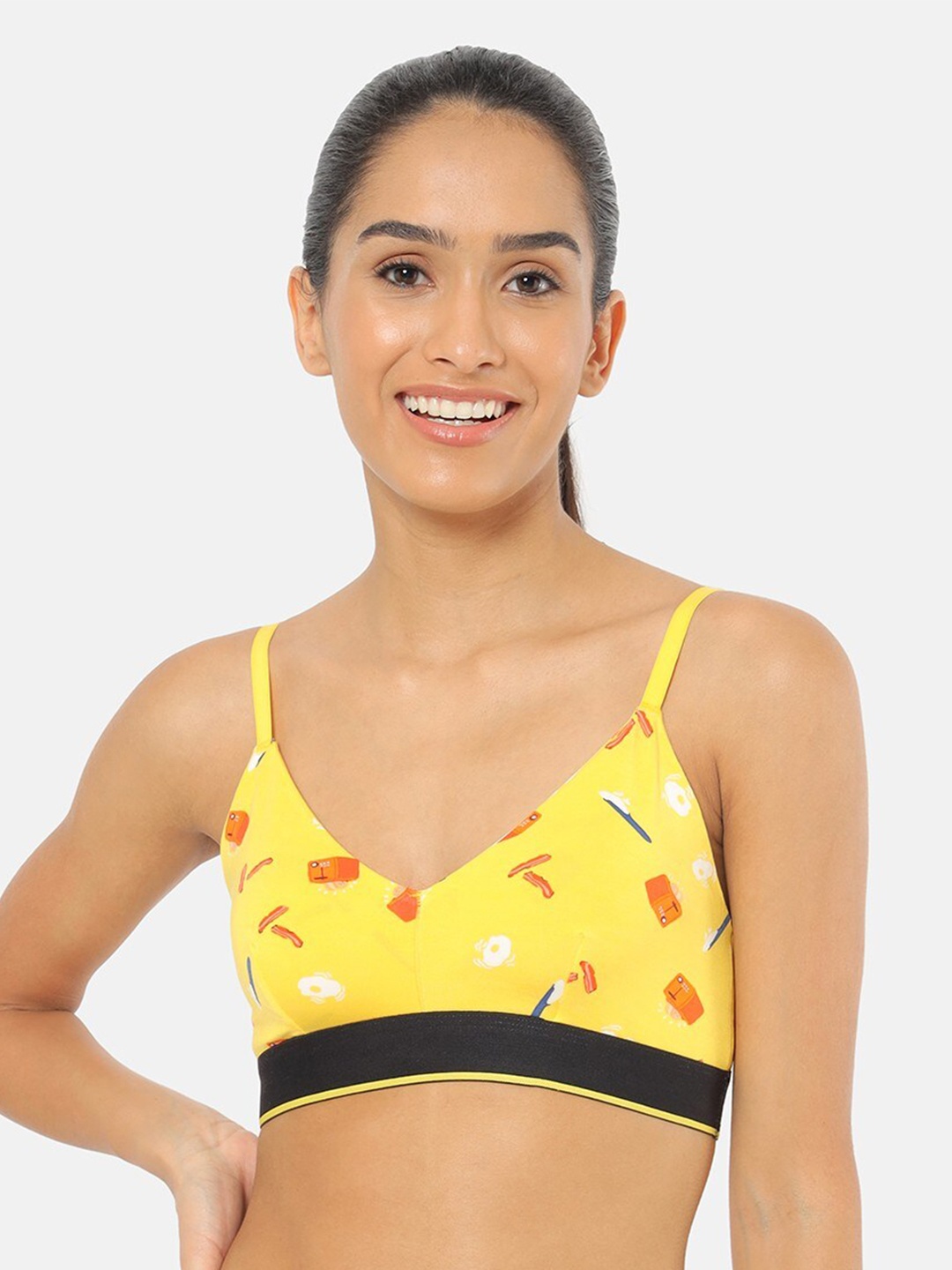 

bummer Printed Micro Modal Brekkie Bralette Bra, Yellow