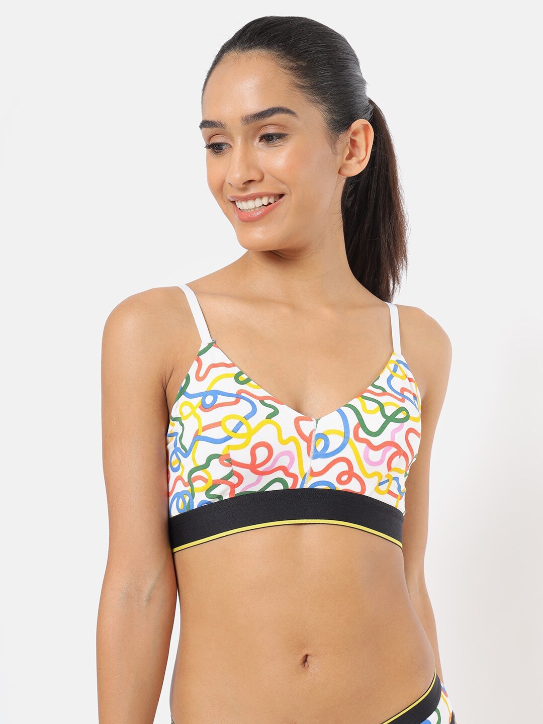 

bummer White & Black Micro Modal Printed String Theory Bralette Bra