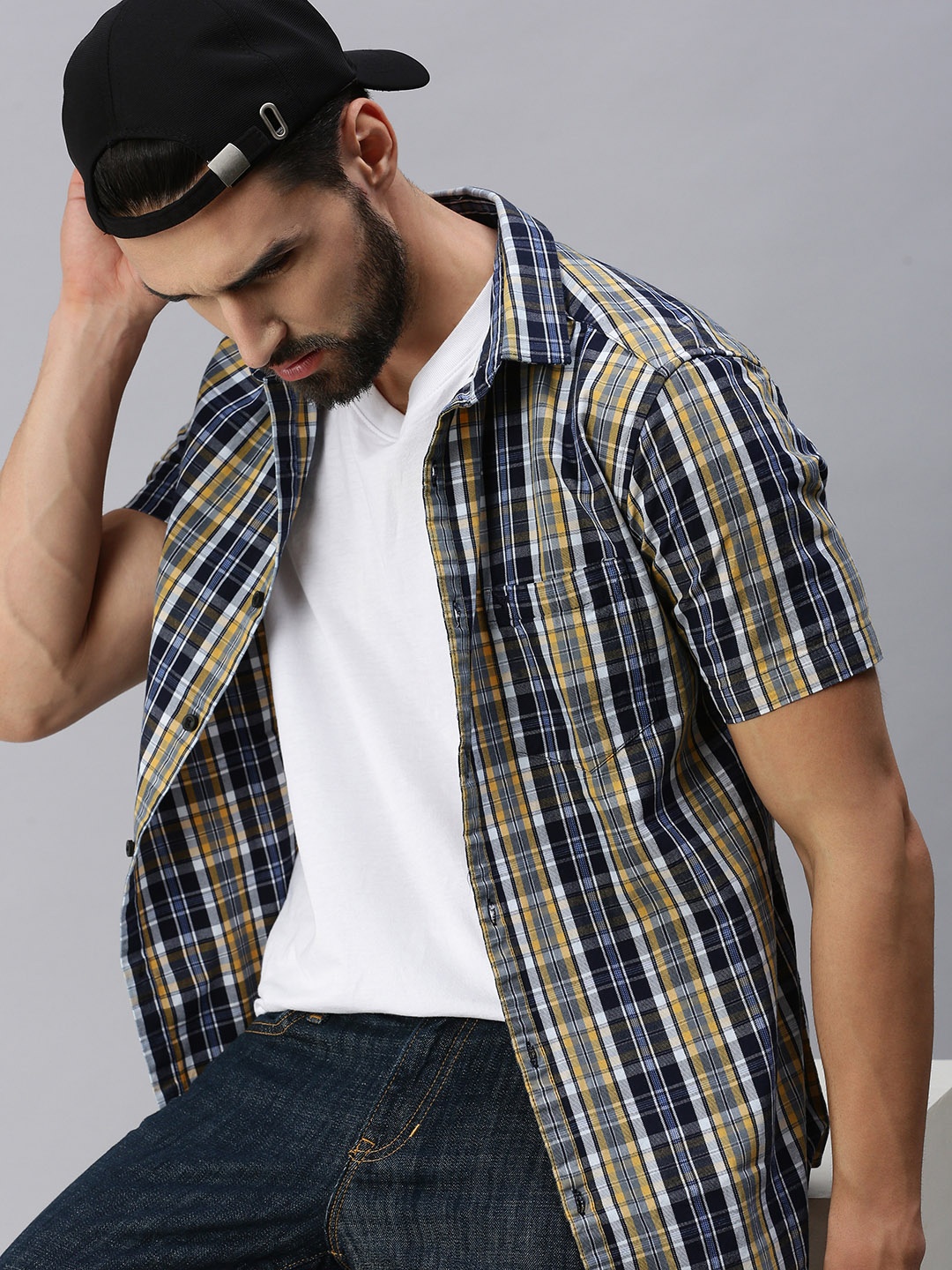 

SHOWOFF Men Yellow Premium Slim Fit Tartan Checks Checked Casual Shirt