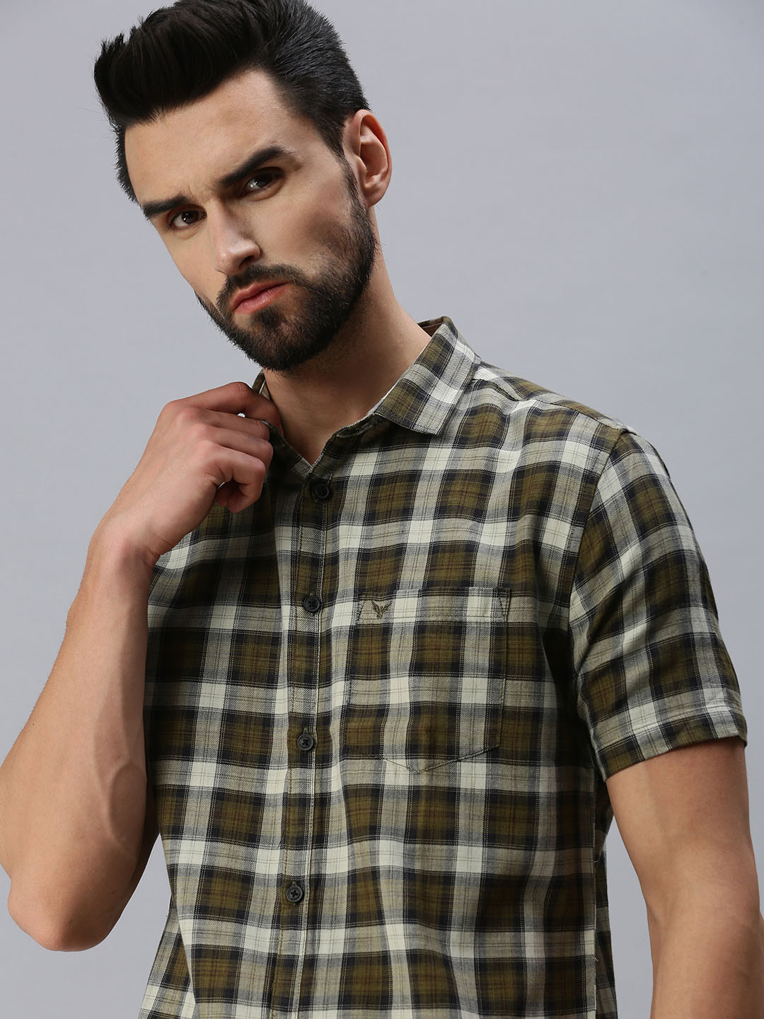 

SHOWOFF Men Olive Green Premium Slim Fit Tartan Checks Checked Casual Shirt