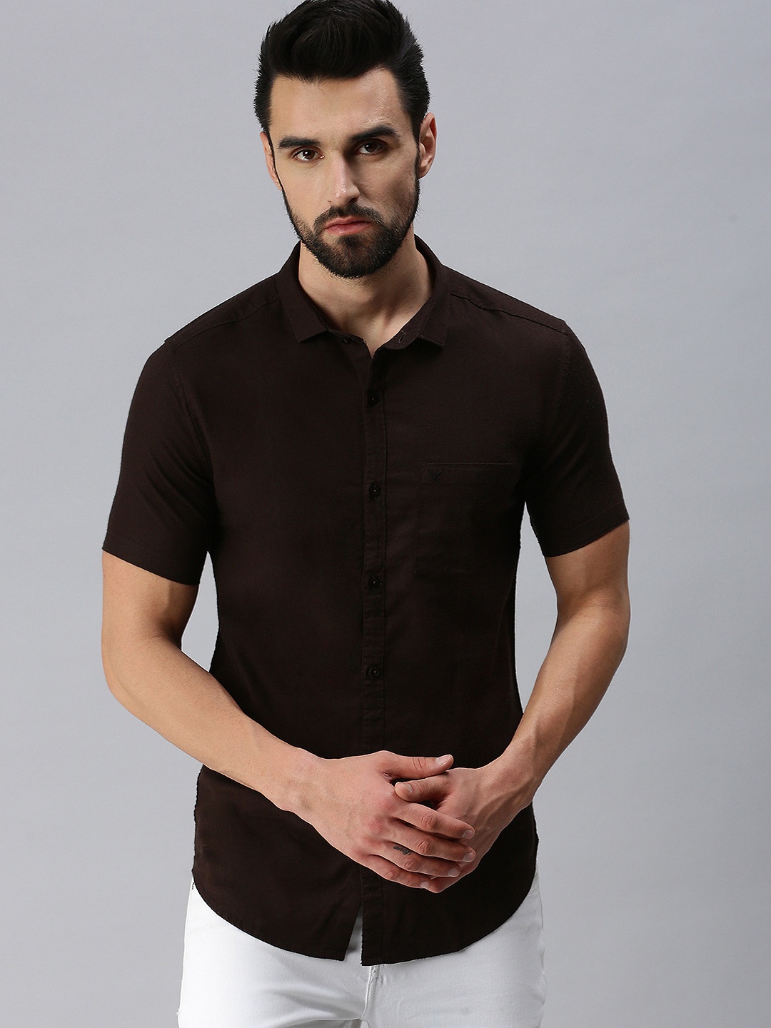 

SHOWOFF Men Coffee Brown Comfort Slim Fit Casual Shirt