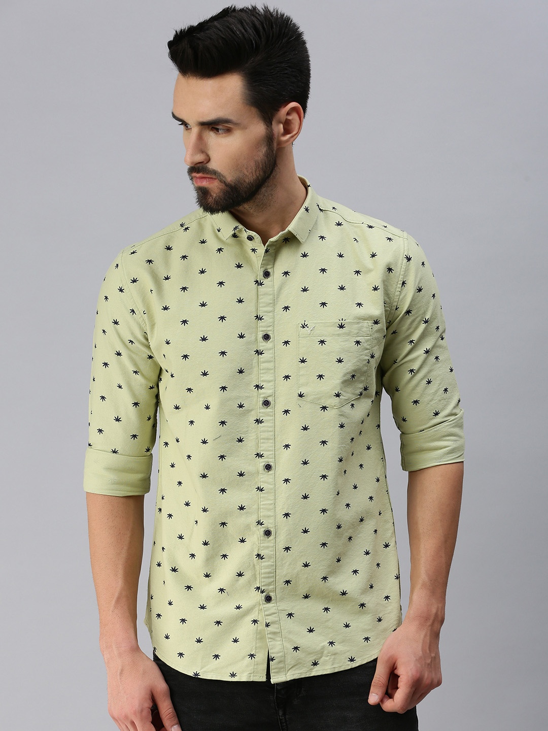 

SHOWOFF Men Green Premium Slim Fit Printed Casual Shirt