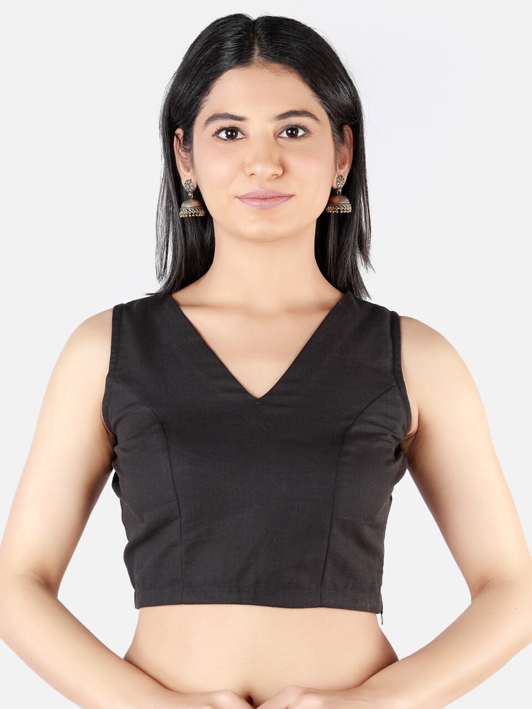 

Llajja Women Black Solid Saree Blouse