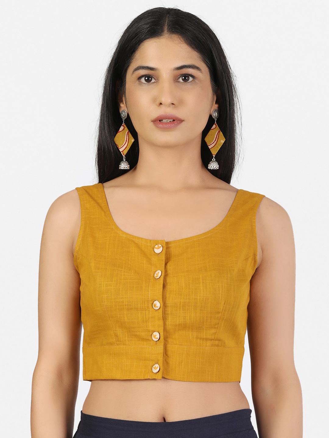 

Llajja Women Mustard Solid Readymade Saree Blouse