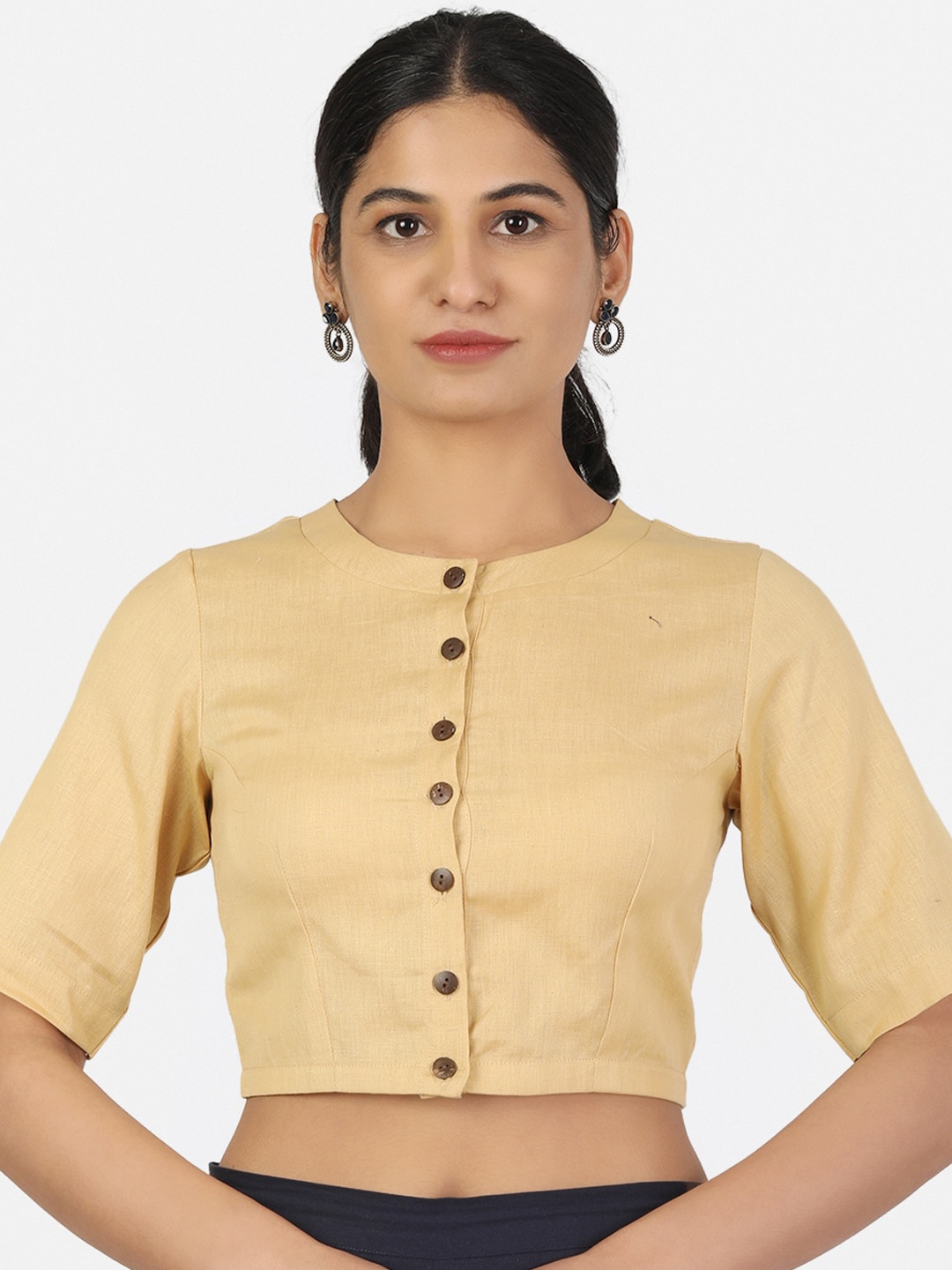 

Llajja Women Beige Solid Saree Blouse