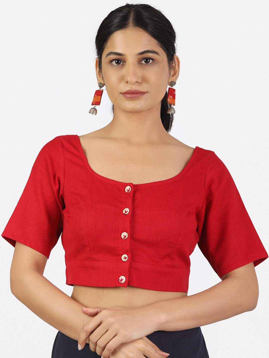 

Llajja Women Red Solid Readymade Saree Blouse