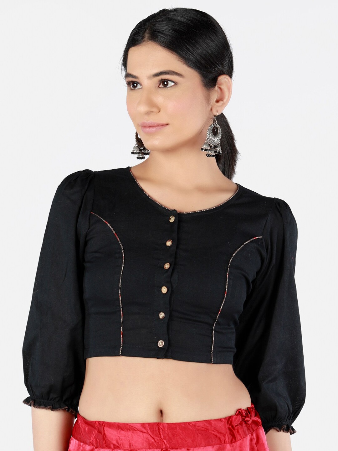 

Llajja Women Black Solid Pure Cotton Saree Blouse
