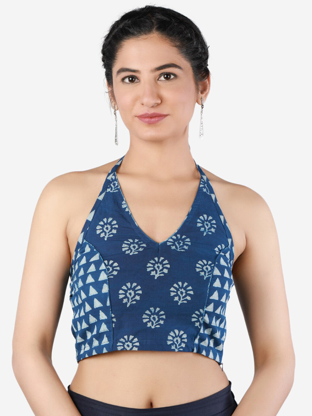 

Llajja Women Blue Printed Cotton Saree Blouse