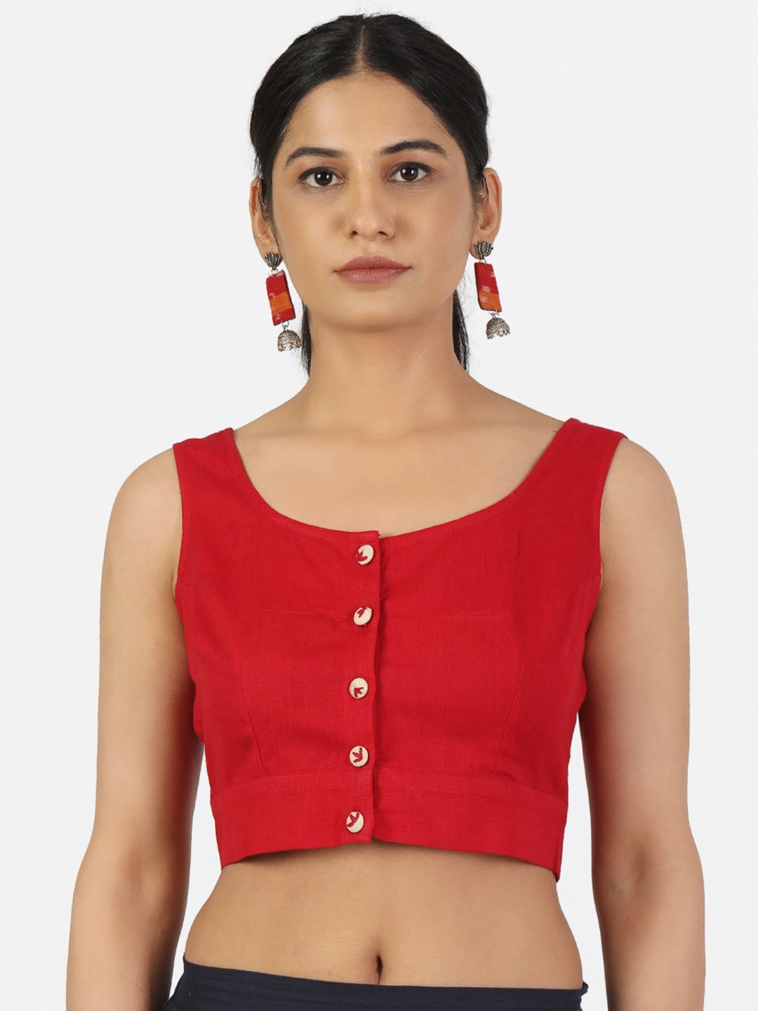 

Llajja Women Red Solid Saree Blouse