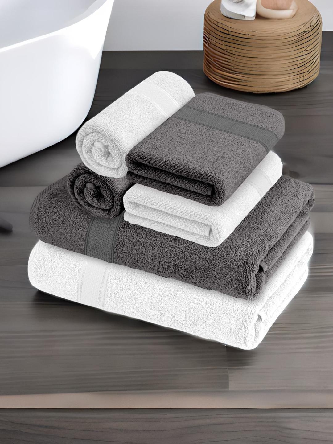 

Athome by Nilkamal set of 6 White & Charcoal grey solid 370 GSM cotton Bath Towels