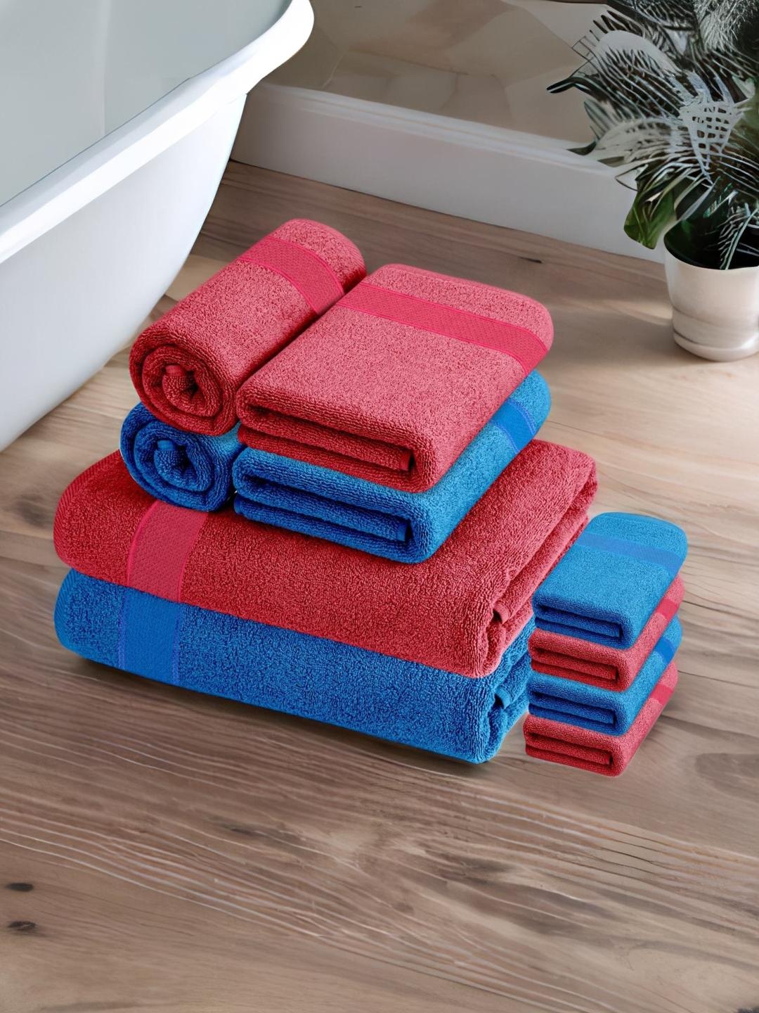 

Athome by Nilkamal Set of 10 Blue & Pink Solid 370 GSM Cotton Towel Set