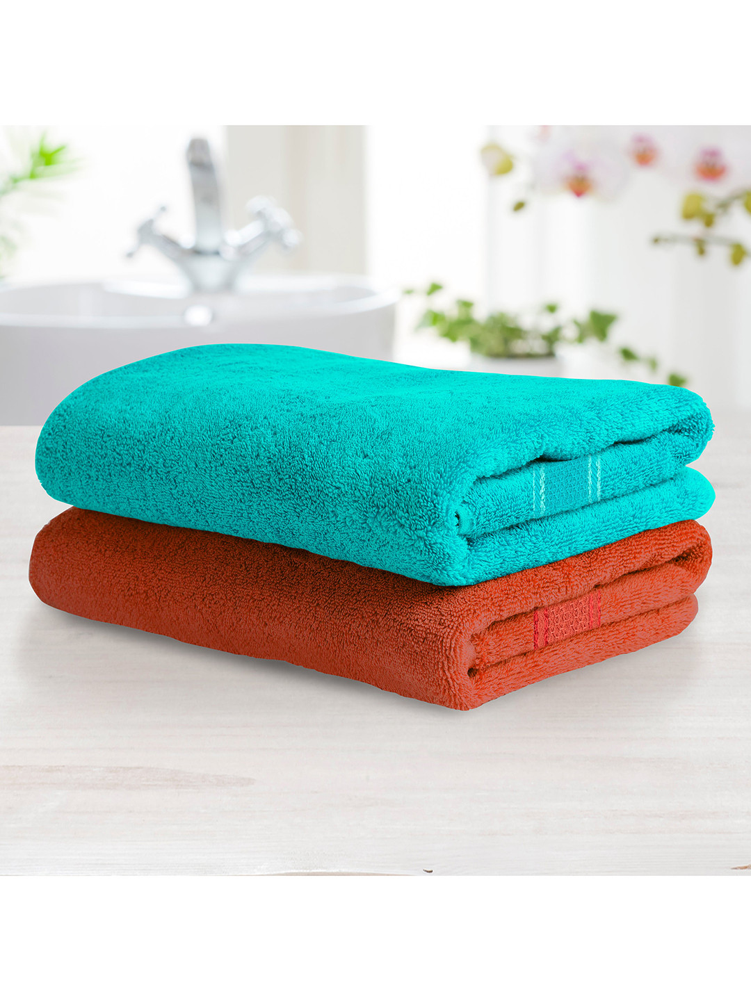 

Athome by Nilkamal Set Of 2 Solid Pure 370 GSM Cotton Bath Towels, Turquoise blue