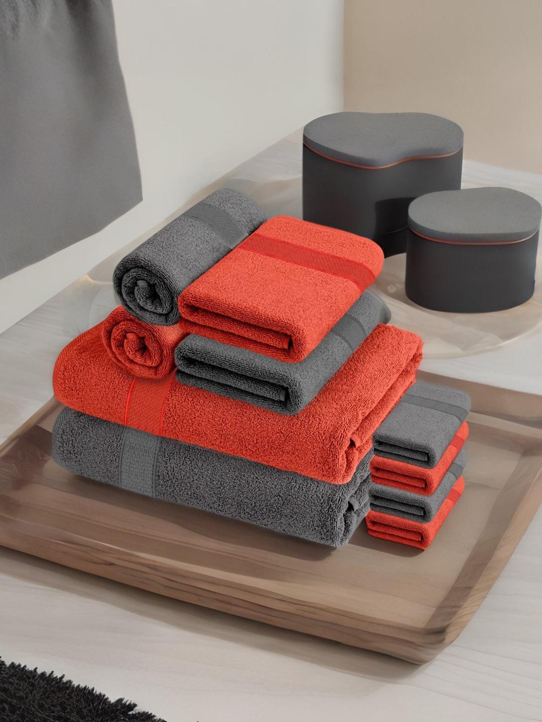 

Athome by Nilkamal Grey & Rust Pack of 10 370 GSM Cotton Towel Set