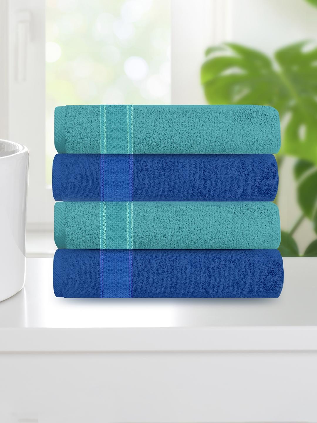 

Athome by Nilkamal Pack Of 4 Blue & Irish Blue Solid Cotton 370 GSM Hand Towels, Multi