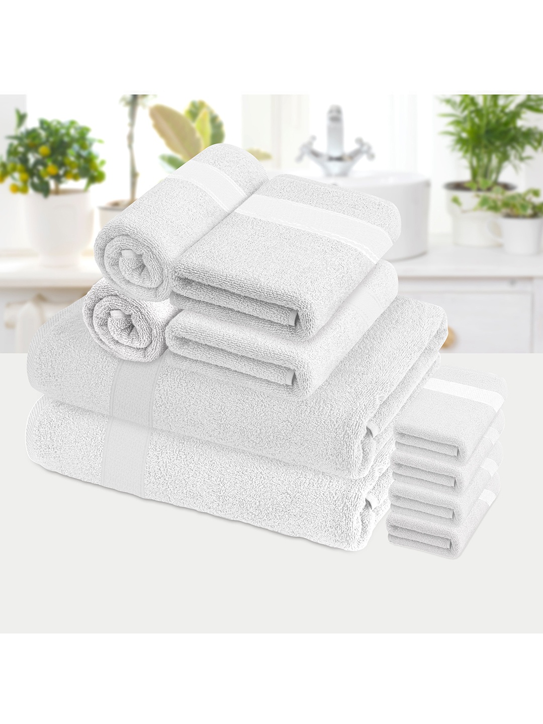 

Athome by Nilkamal White Set of 10 Solid 370 GSM Cotton Towel Set