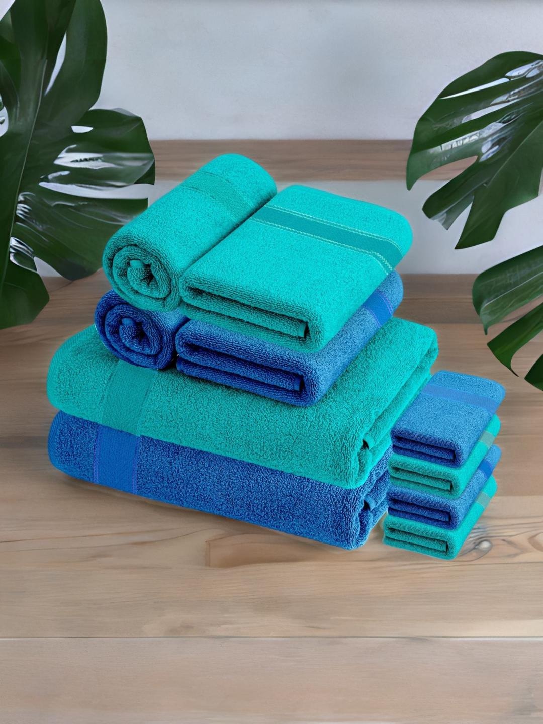 

Athome by Nilkamal Aquacado Turquoise Blue & Blue Pack of 10 370 GSM Cotton Towel Set