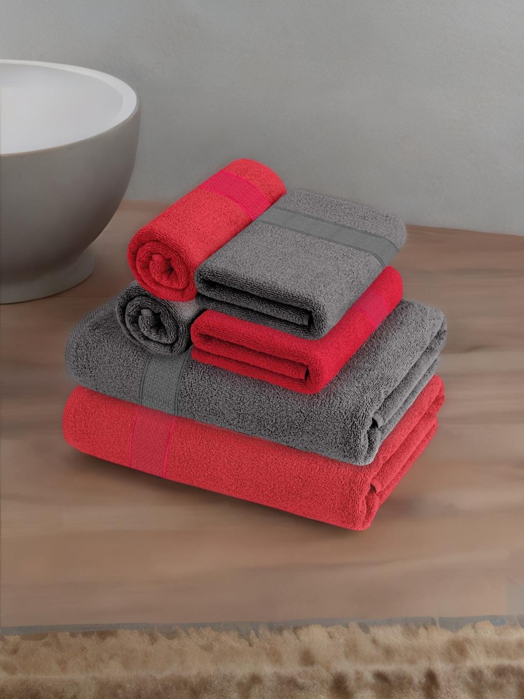

Athome by Nilkamal Set Of 6 Red & Grey Solid 370 GSM Towel Set