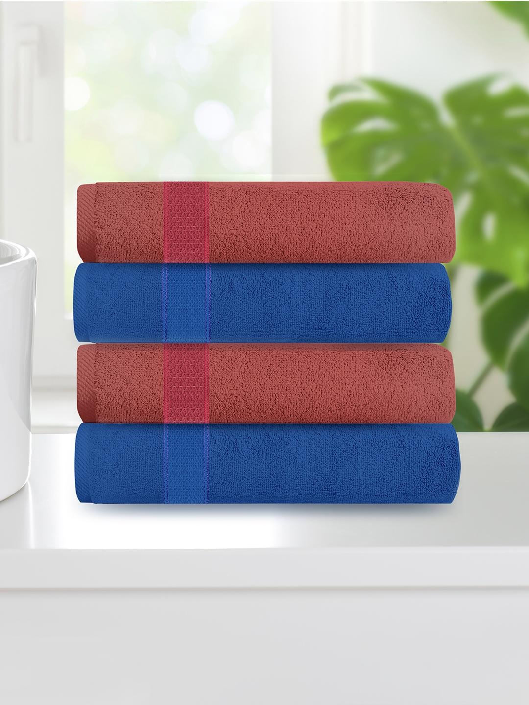 

Athome by Nilkamal Set Of 4 Blue & Maroon Solid 370 GSM Pure Cotton Hand Towels