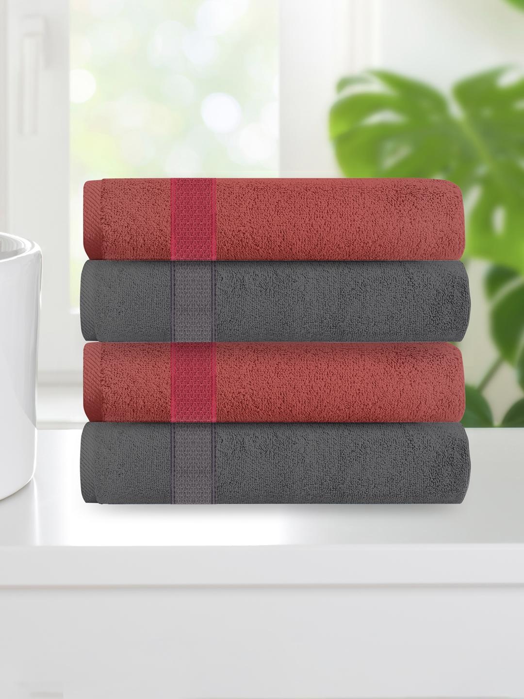 

Athome by Nilkamal Unisex Set of 4 Charcoal Grey & Maroon Solid 370 GSM Cotton Hand Towels