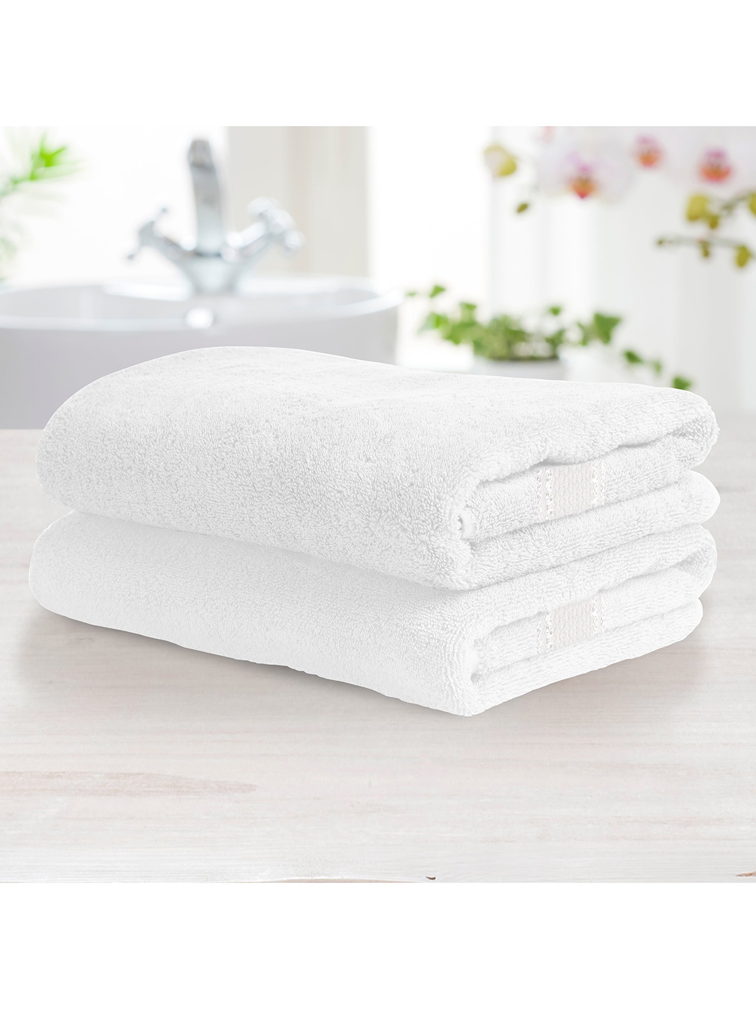 

Athome by Nilkamal Set Of 2 White Solid 370 GSM Pure Cotton Bath Towels