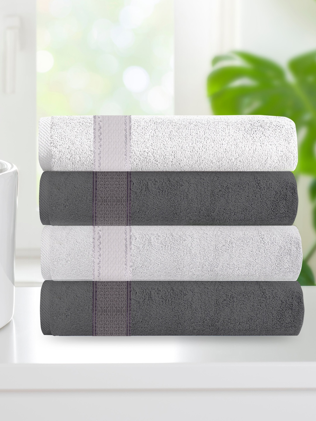 

Athome by Nilkamal Unisex Pack Of 4 Solid Pure Cotton 370 GSM Hand Towels, Multi