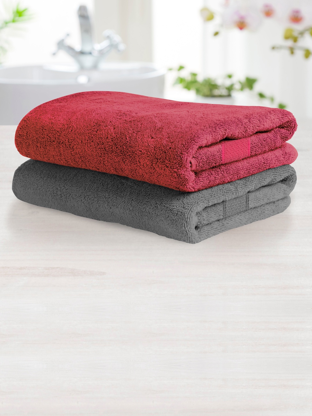 

Athome by Nilkamal Set Of 2 Solid Pure Cotton 370 GSM Bath Towels, Grey