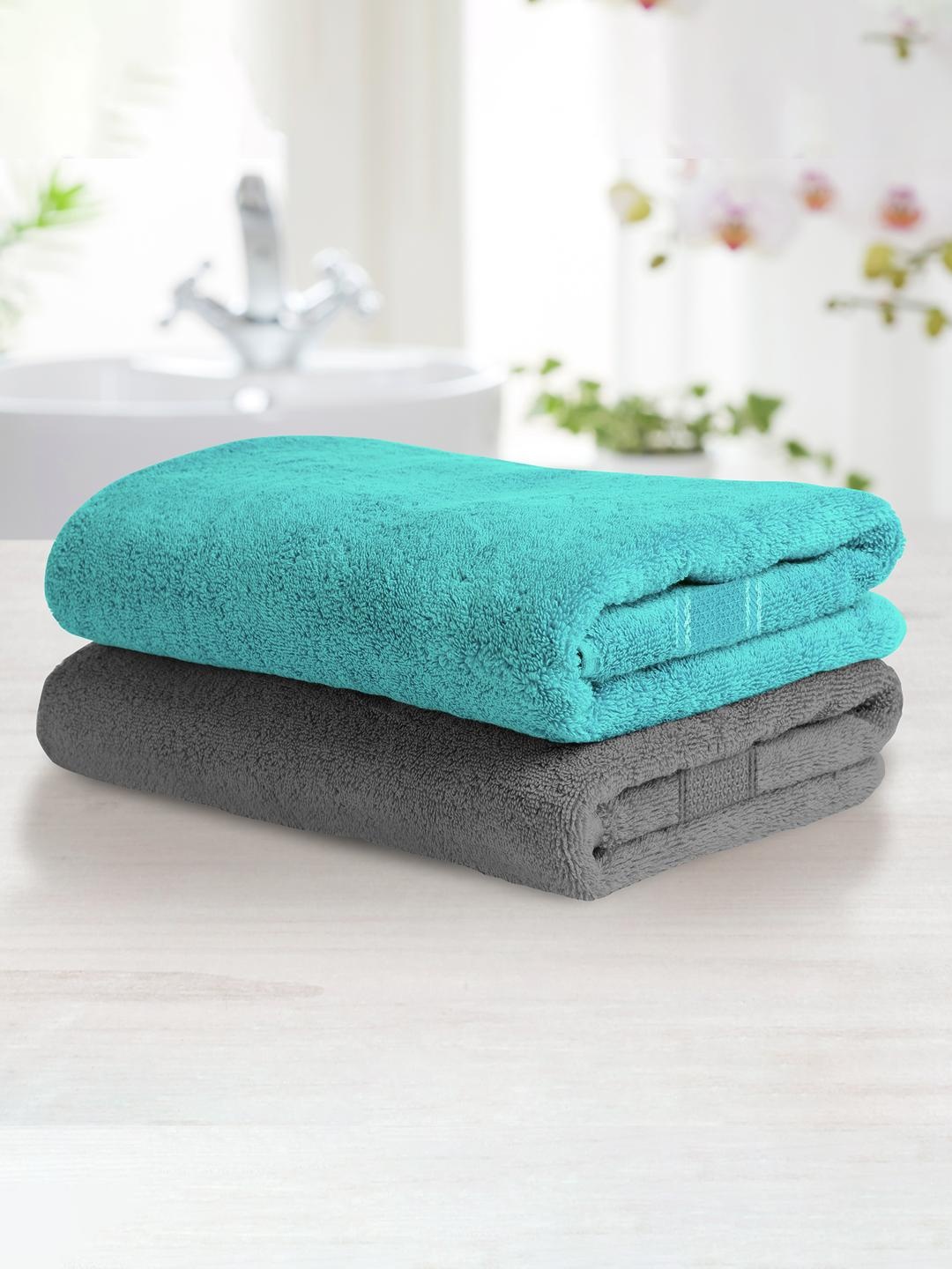 

Athome by Nilkamal Set Of 2 Solid Pure Cotton 370 GSM Bath Towels, Grey