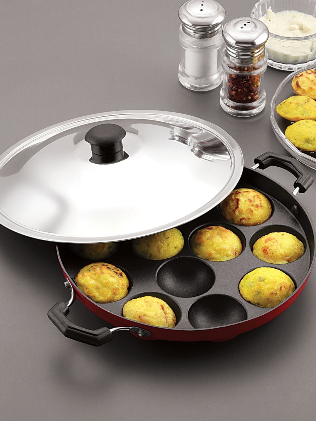 

MAGNUS Red & Black Non-Stick 12 Cavity Appam Patra With Lid