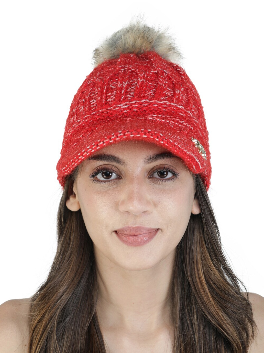 

ELLIS Women Red & Grey Woolen Visor Cap