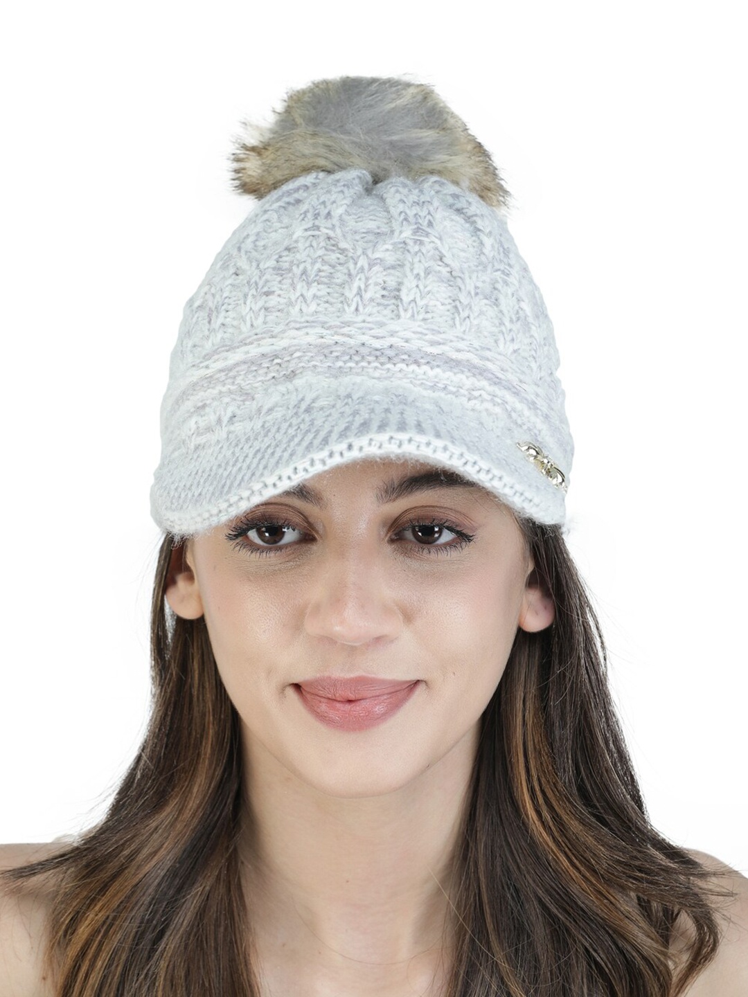 

ELLIS Women White & Grey Beanie