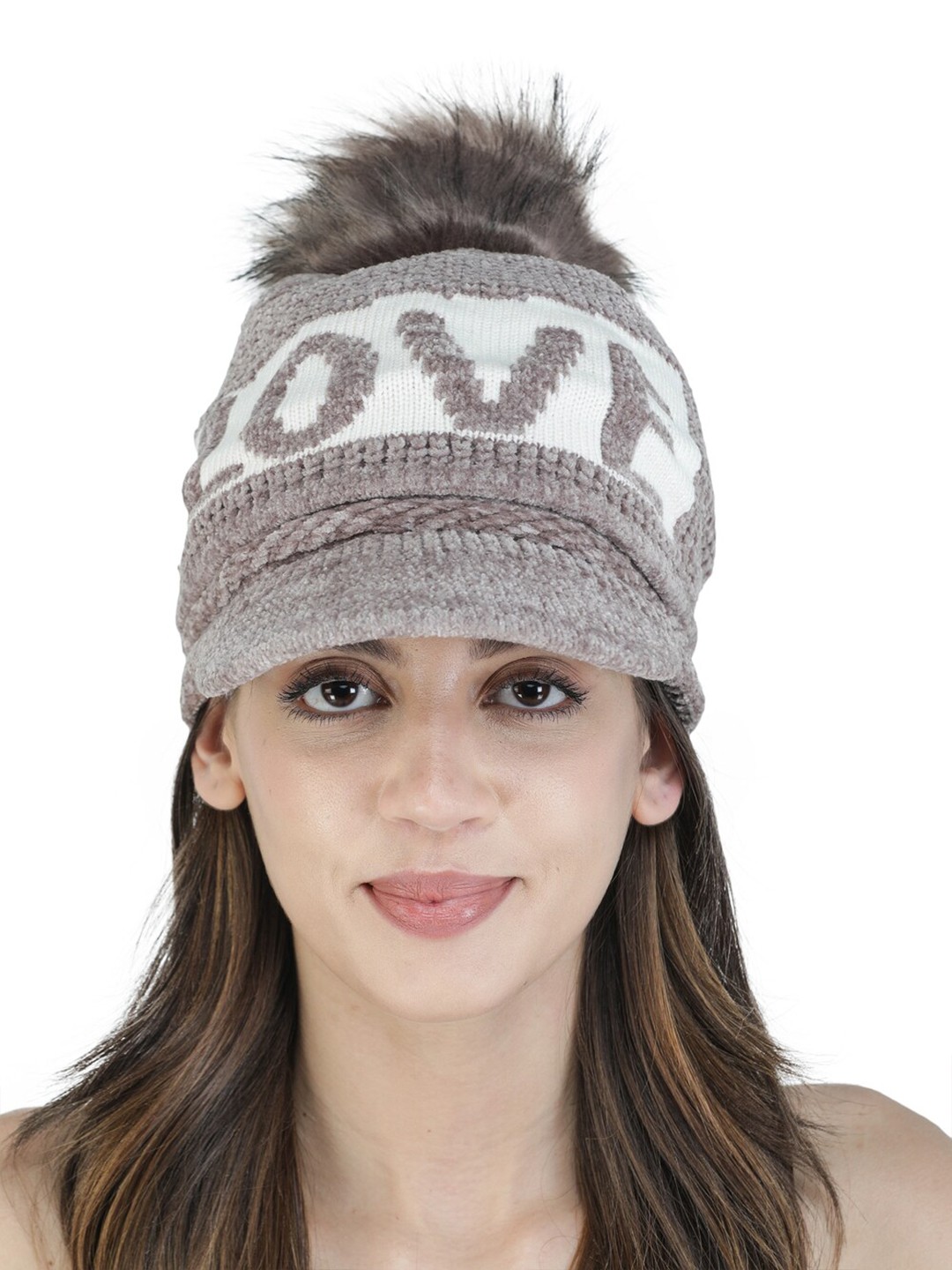 

ELLIS Women Grey & White Wool Beanie
