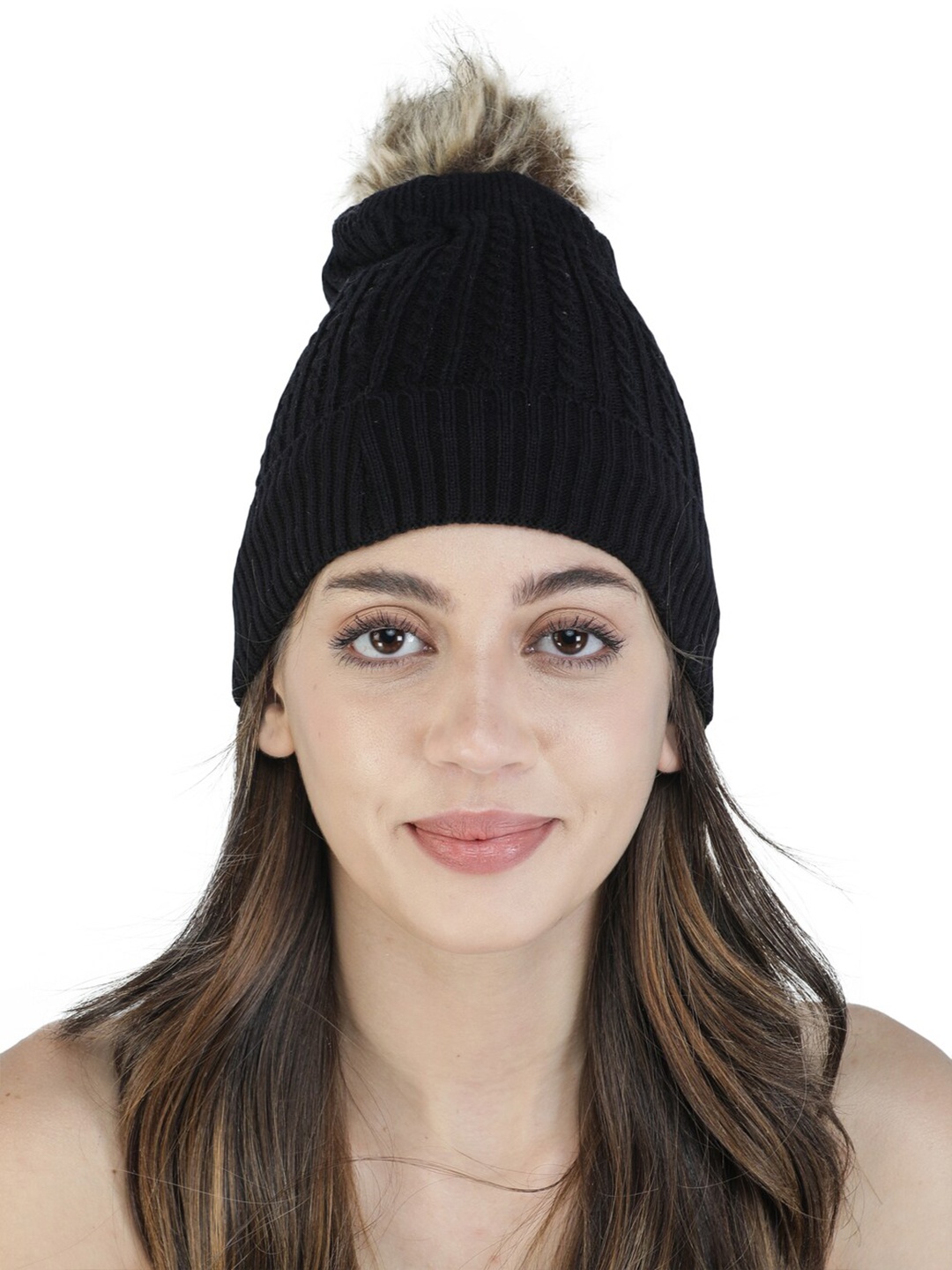 

ELLIS Women Black & Brown Woolen Beanie