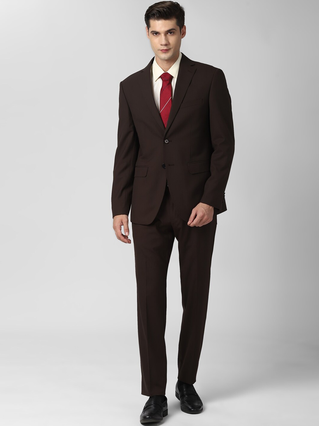 

Peter England Elite Men Brown Self Design Neo-Slim Fit Single-Breasted Formal Suit