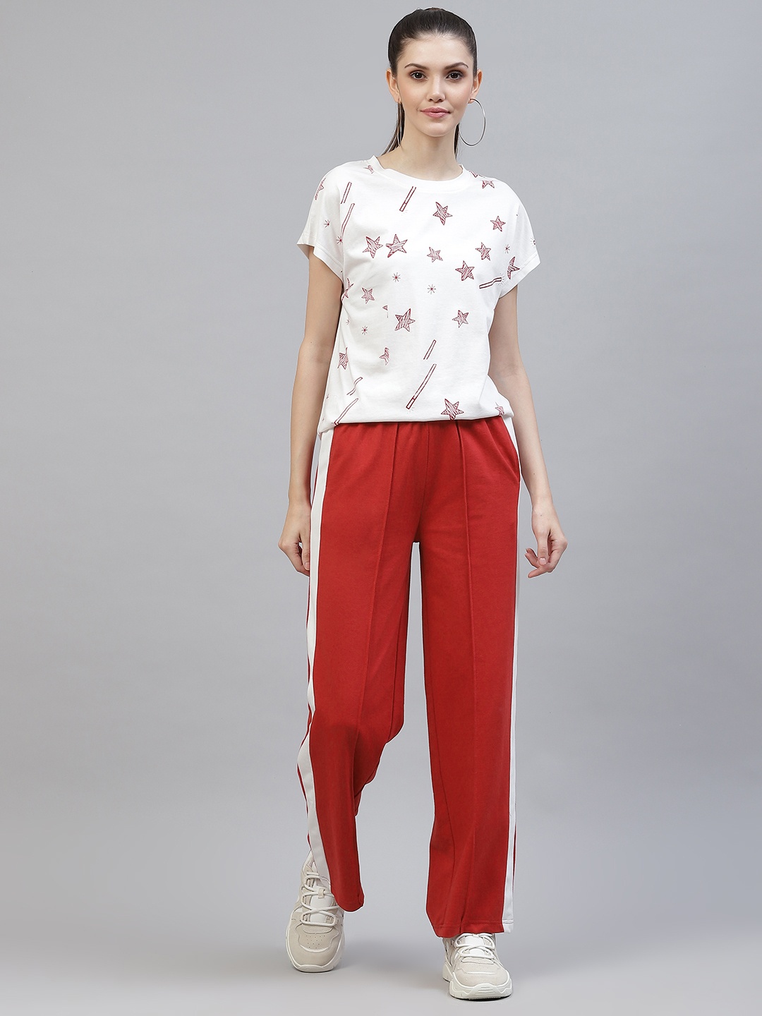 

Laabha Women White and Red Conversational Printed Tracksuit