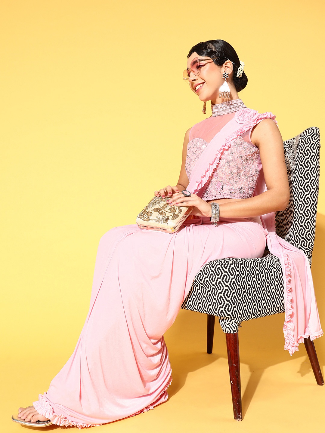 

Chhabra 555 Solid Saree, Pink