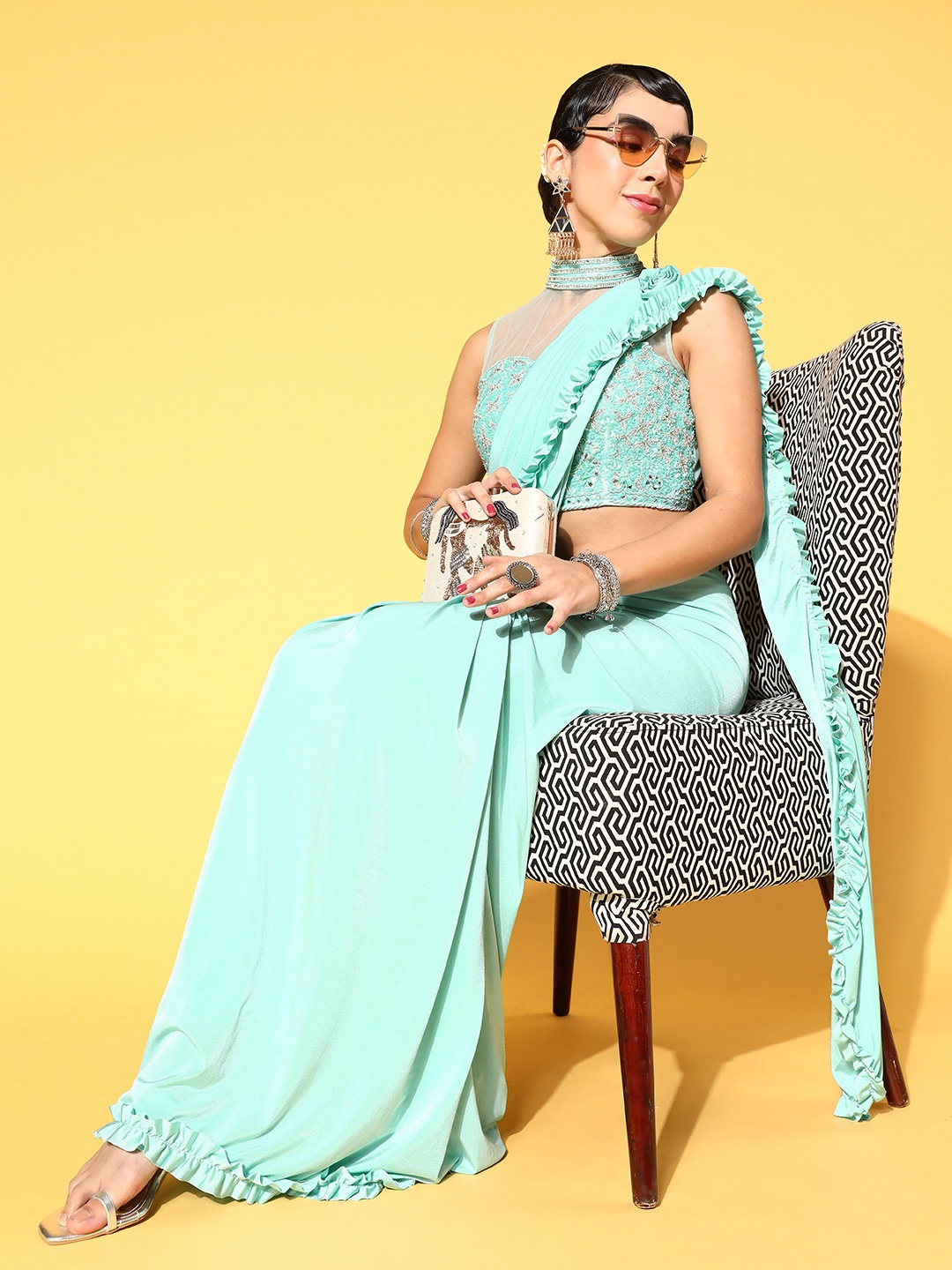 

Chhabra 555 Solid Saree, Blue