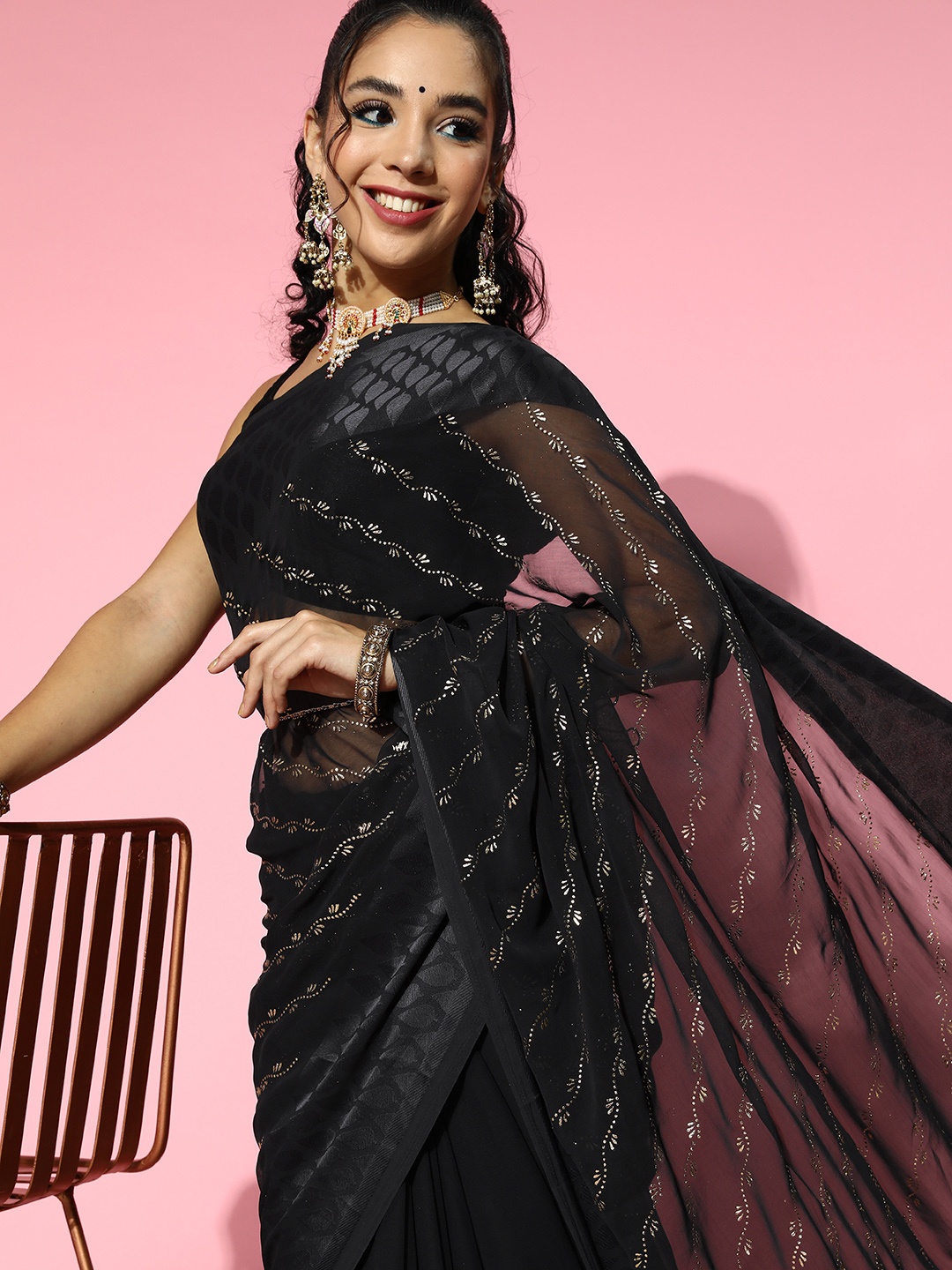 

Chhabra 555 Ethnic Motifs Saree With Woven Design Border, Black