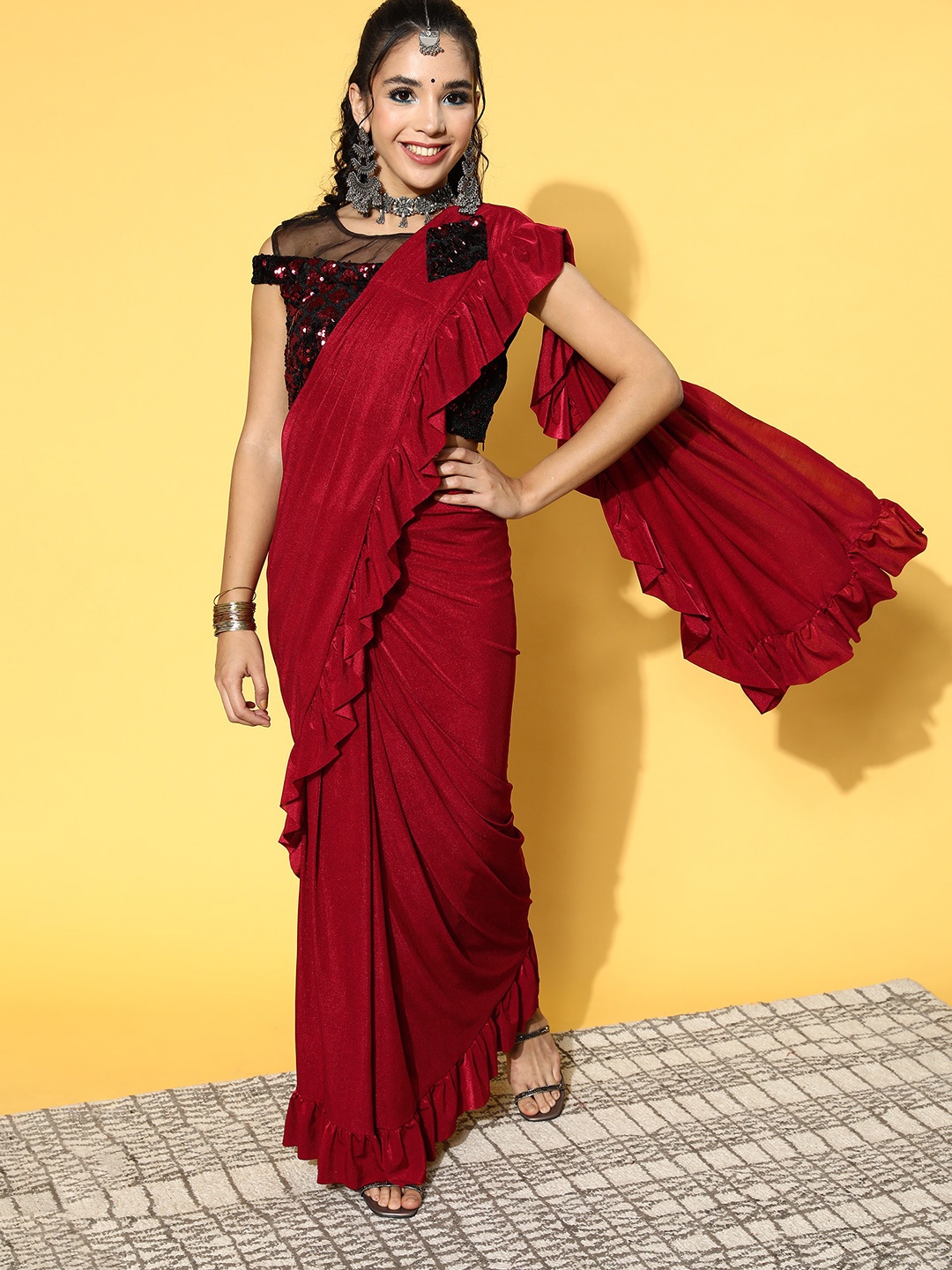

Chhabra 555 Solid Saree, Maroon