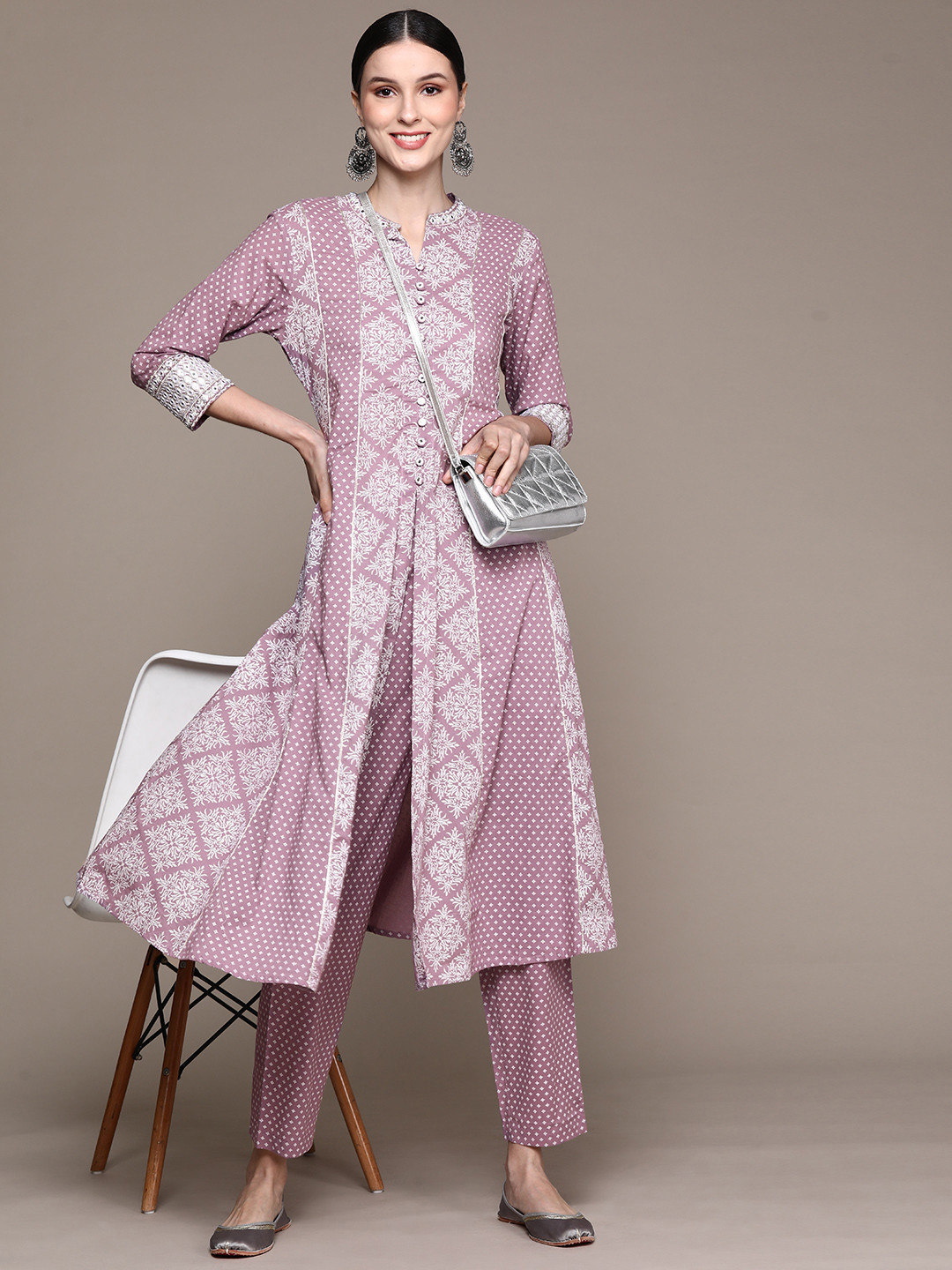 

Ishin Women Purple Printed Gotta Patti Pure Cotton Kurta with Trousers