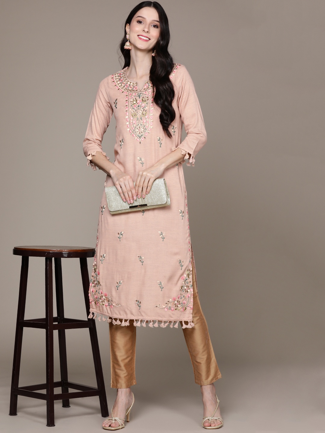 

Ishin Women Rose Ethnic Motifs Embroidered Thread Work Kurta