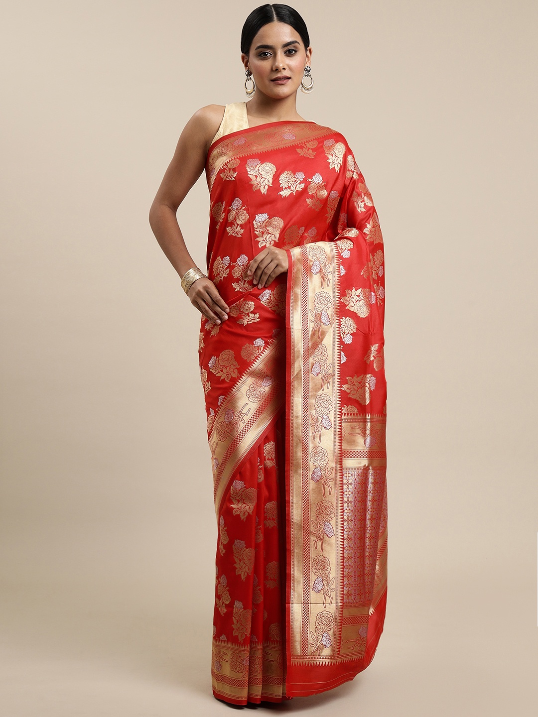 

Royal Rajgharana Saree Red & Golden Ethnic Motifs Silk Blend Banarasi Sarees