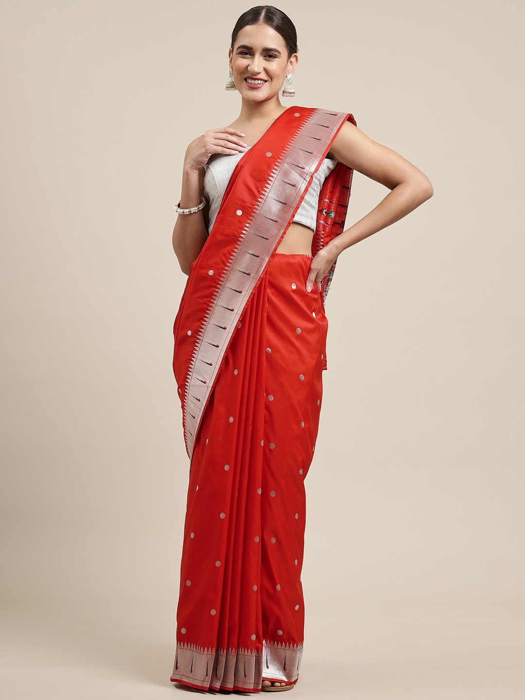 Royal Rajgharana Saree Red & Silver Woven Design Paithani Sarees