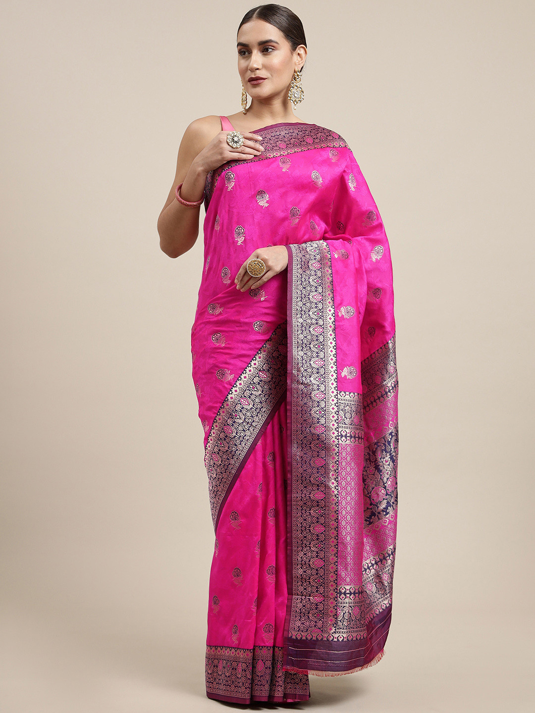 

Royal Rajgharana Saree Pink & Purple Ethnic Motifs Woven Design Banarasi Sarees