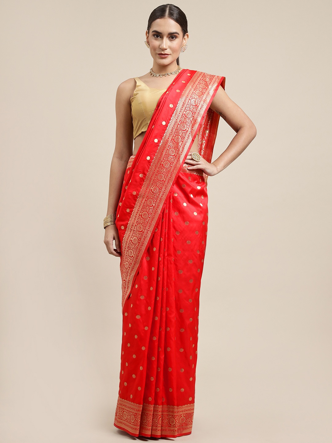 

Royal Rajgharana Saree Red & Gold Silk Blend Celebrity Paithani Sarees