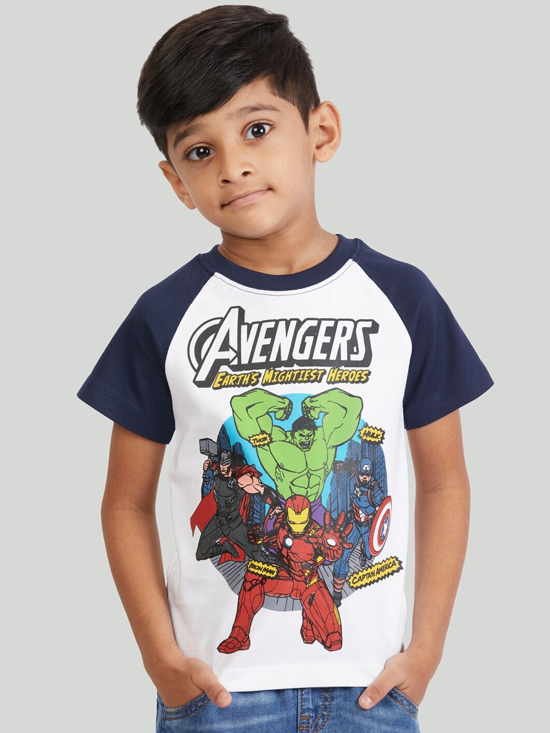 

Zalio Boys White Avengers Printed T-shirt