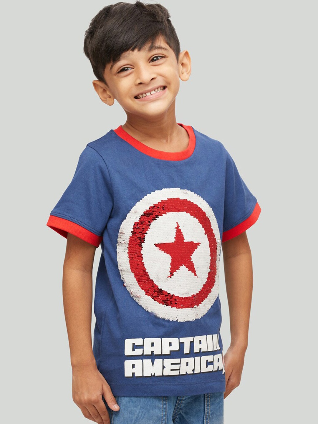 

Zalio Boys Blue Captain America Reversible Sequin T-shirt