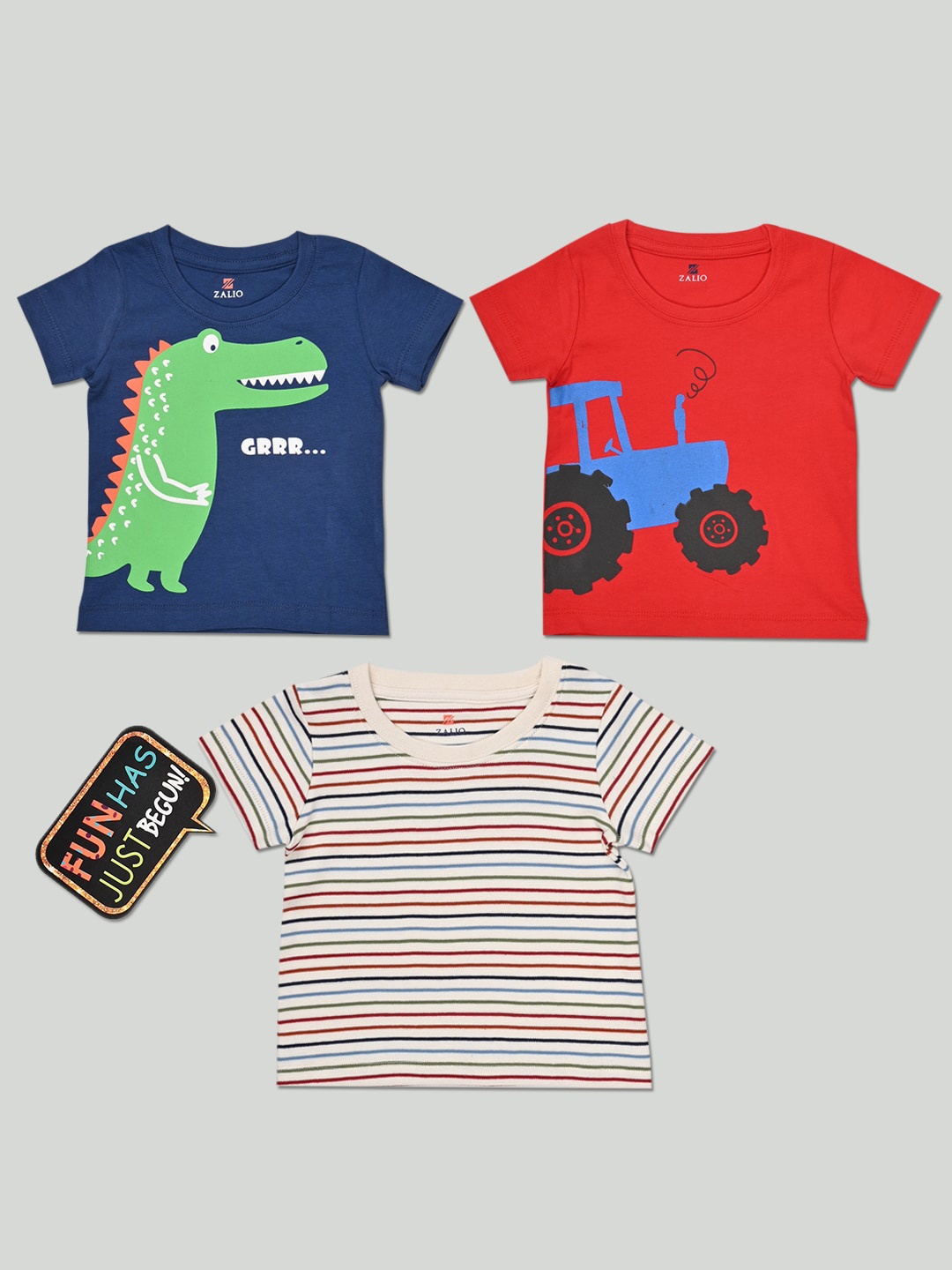 

Zalio Boys Multicoloured 3 Printed T-shirt, Multi