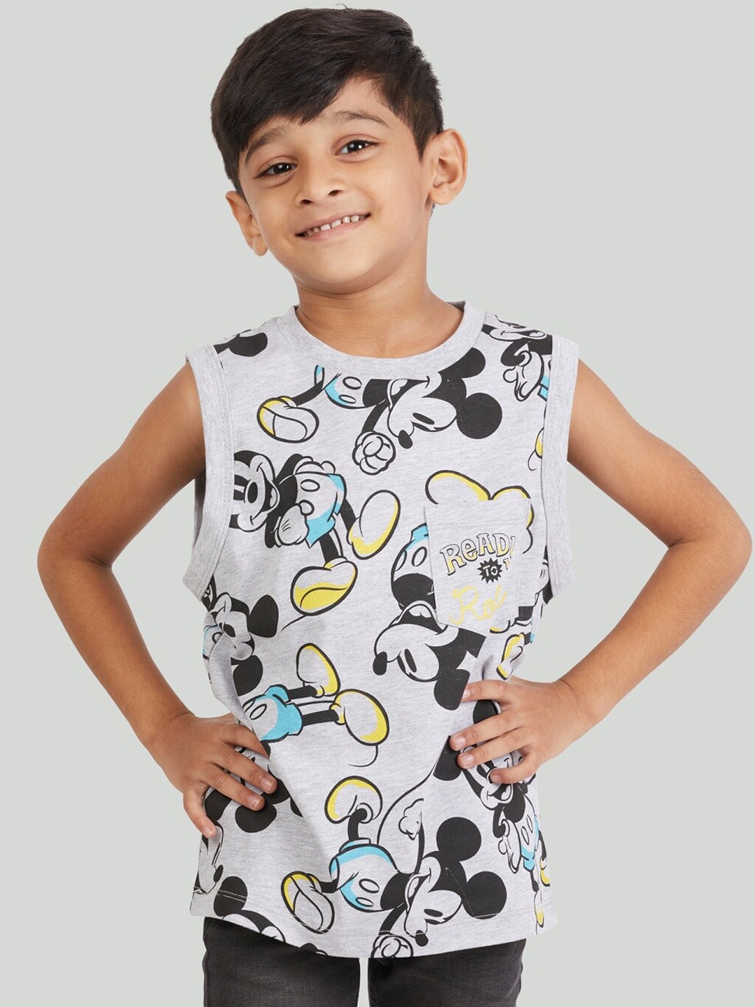 

Zalio Boys Grey Mickey Mouse Printed T-shirt