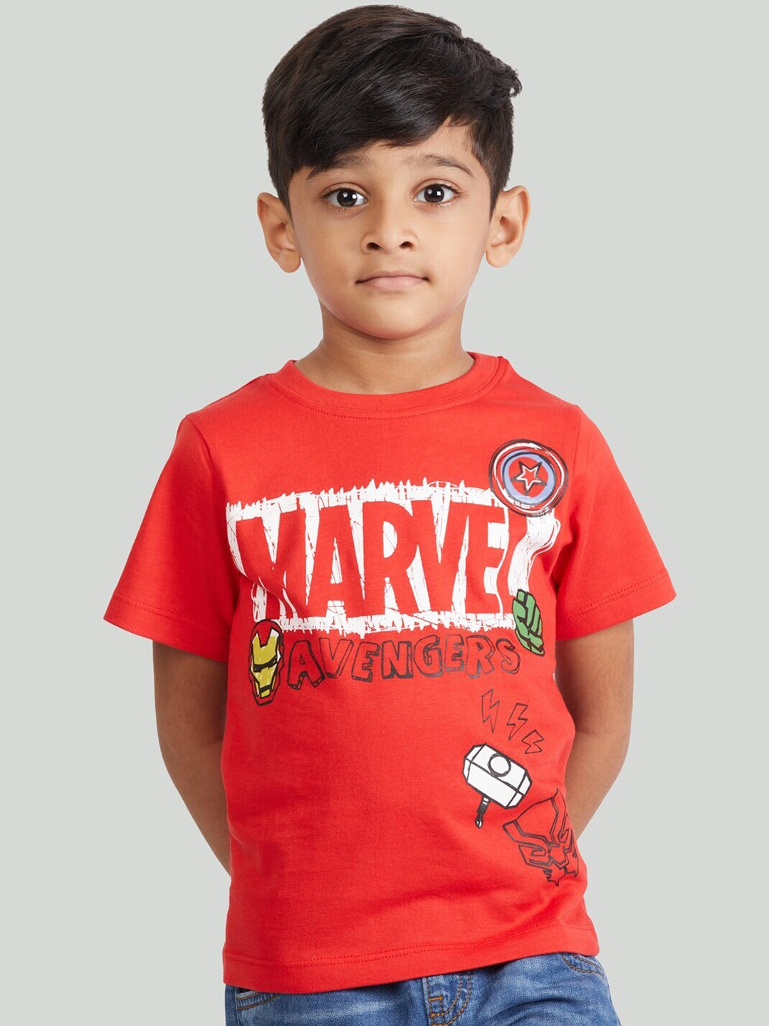 

Zalio Boys Red Marvel Printed T-shirt