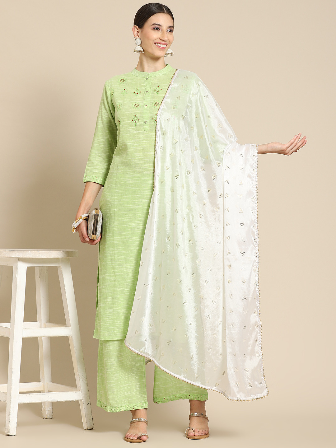

Saadgi White Mukaish Handwork Gotta Patti Dupatta